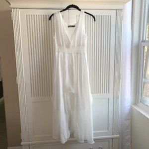 sexy free flowing white mini dress with outer layer